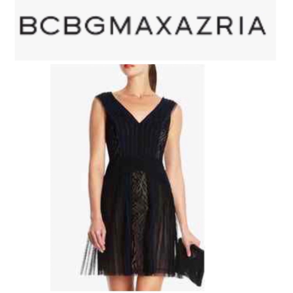 BCBGMAXAZRIA Aegle V-Neck Pleaded Dress Black 10